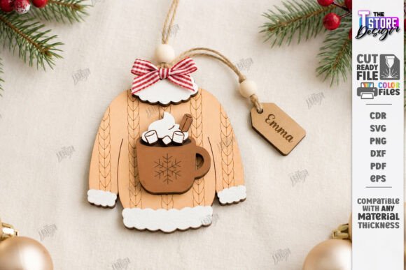 Wooden Sweater Christmas Ornament Laser (Design 4) laser cut file
