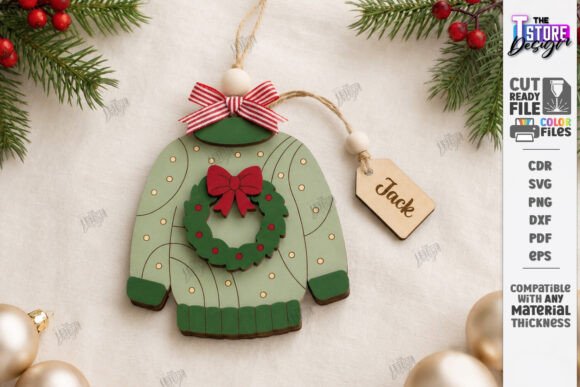 Wooden Sweater Christmas Ornament Laser (Design 5) laser cut file