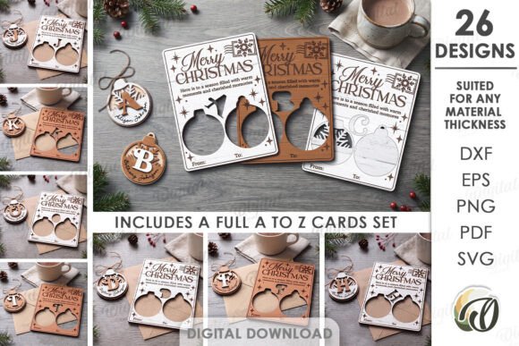 3D Christmas Ornaments with Card Bundle laser cut file