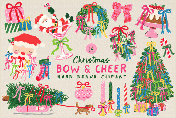 Christmas Bow & Cheer PNG Clipart Bundle