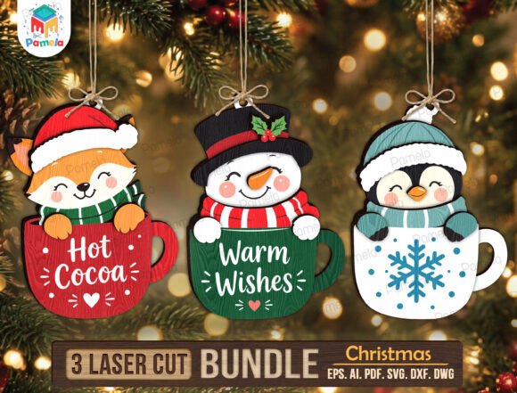 Christmas Mug Ornament SVG Bundle (Design 2) laser cut file