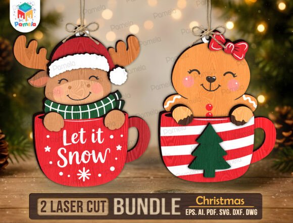 Christmas Mug Ornament SVG Bundle (Design 3) laser cut file