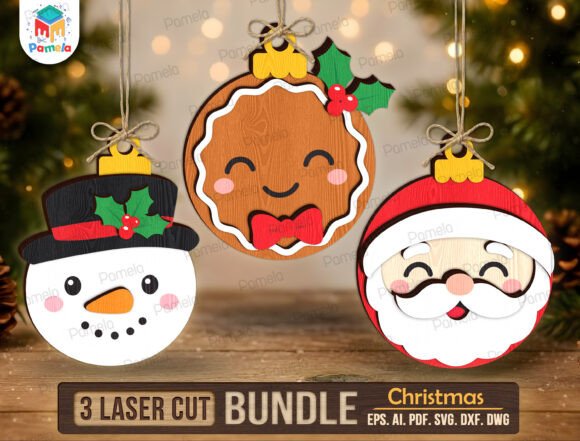 Christmas Ornament Laser Cut SVG Bundle (Design 8) laser cut file