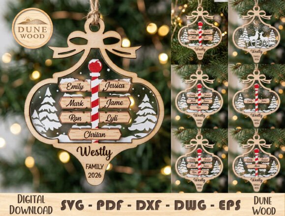 Personalized Christmas Family Ornaments laser cut file
