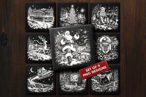 Retro Christmas 1950s - 9 PNG Designs laser cut file