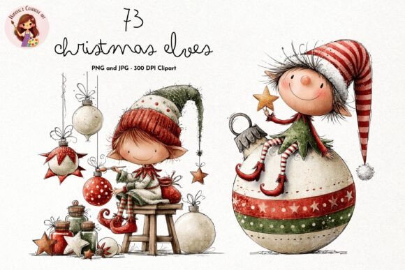 Whimsical Christmas Elves Clipart
