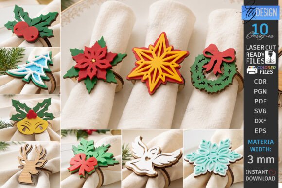 3D Christmas Napkin Ring Laser Bundle laser cut file