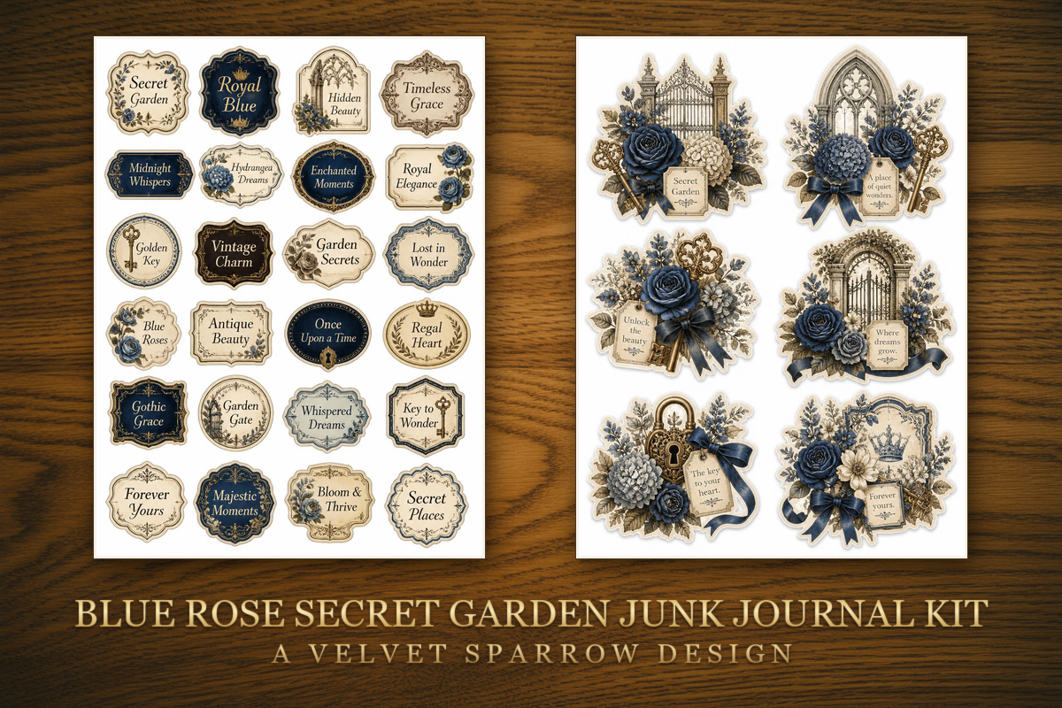 Blue Rose Secret Garden Junk Journal Kit