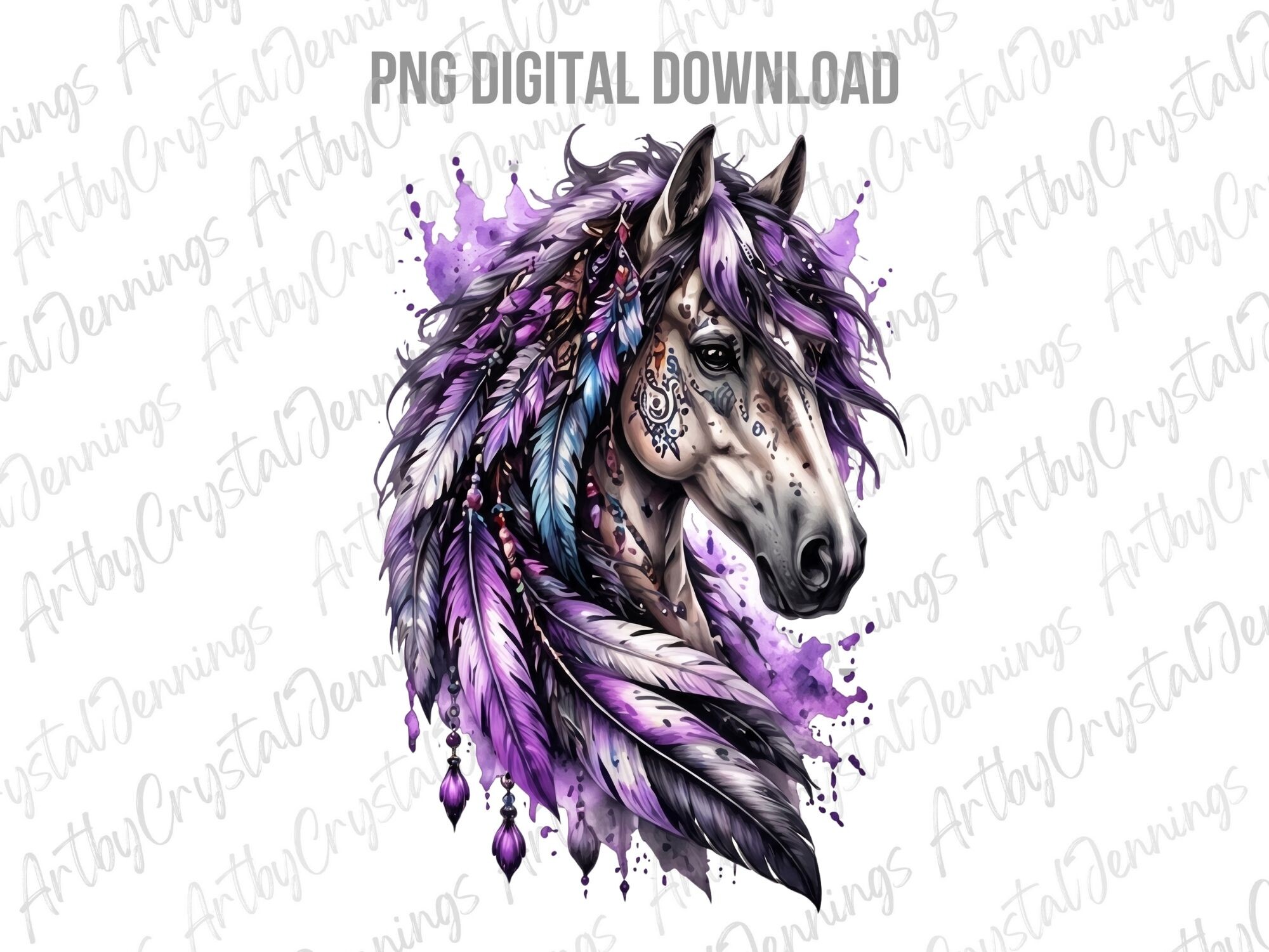 Purple Feather Horse Portrait PNG
