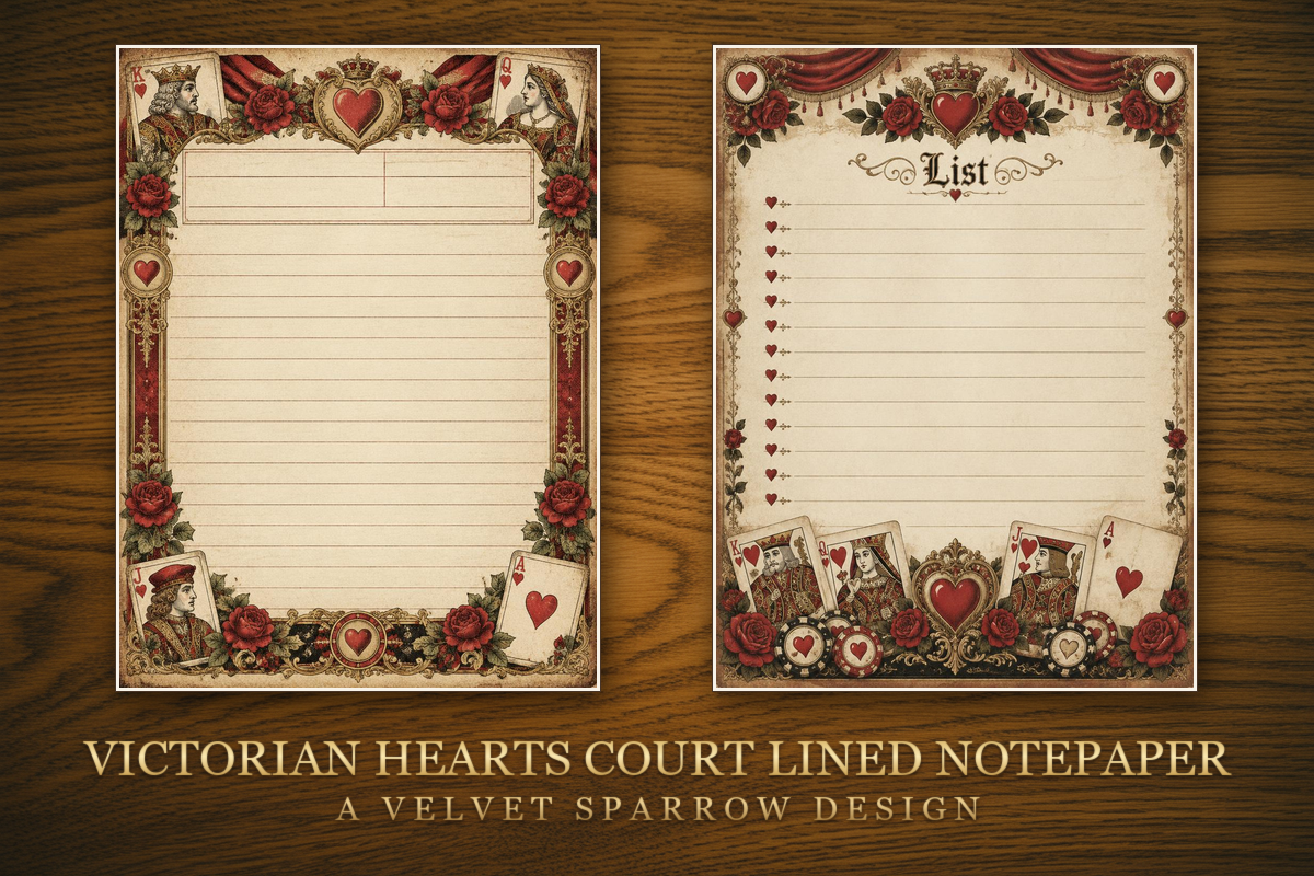 Victorian Hearts Court Lined Notepaper
