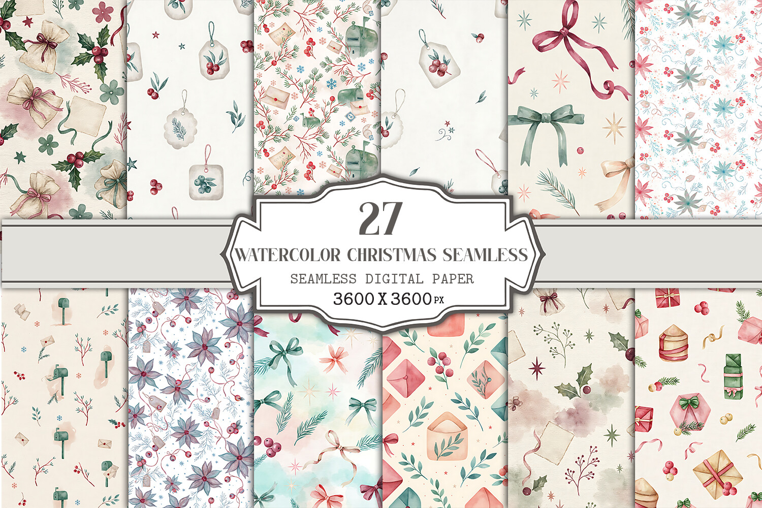 Watercolor Christmas Seamless Pattern